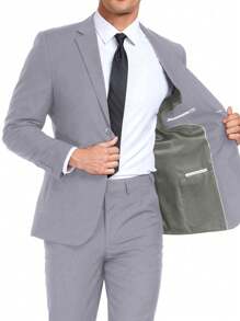 Furuyal 男士两件套西装外套，纯色西装外套领带套装，长袖，双排扣修身款/单排扣款，适合旅行、婚礼、派对、商务、舞会等场合，浅灰色，尺码 XS-3XL