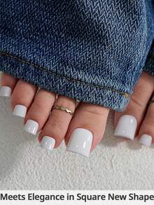 150片短方形按压式脚趾甲，白色人造指甲贴片套装，适合DIY，简约百搭，15种尺寸，女士美甲用品 - 白色 - 查看 5
