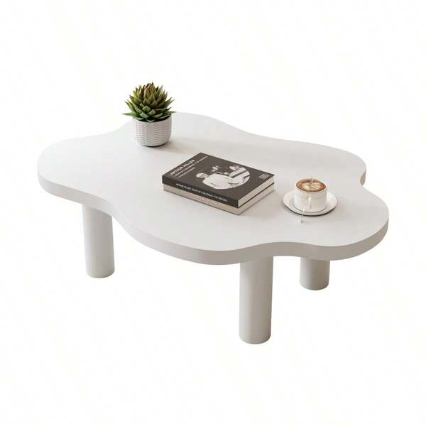Cloud Shaped Coffee Table Irregular White Tea Table Round Corner End Table Modern Coffee Table With 4 Legs For Living Room Furnitur Easy Assembly