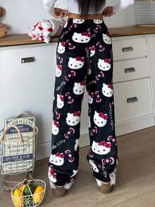SANRIO 3pcs Hello Kitty Women's Plush Warm Lounge Pants, Cute & Comfortable For Autumn/Winter - Multicolor - View 3