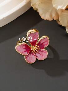 1pc Fashionable Retro Versatile Beach Vacation Dopamine Handmade Tie Dye Pink Plumeria Ring For Women