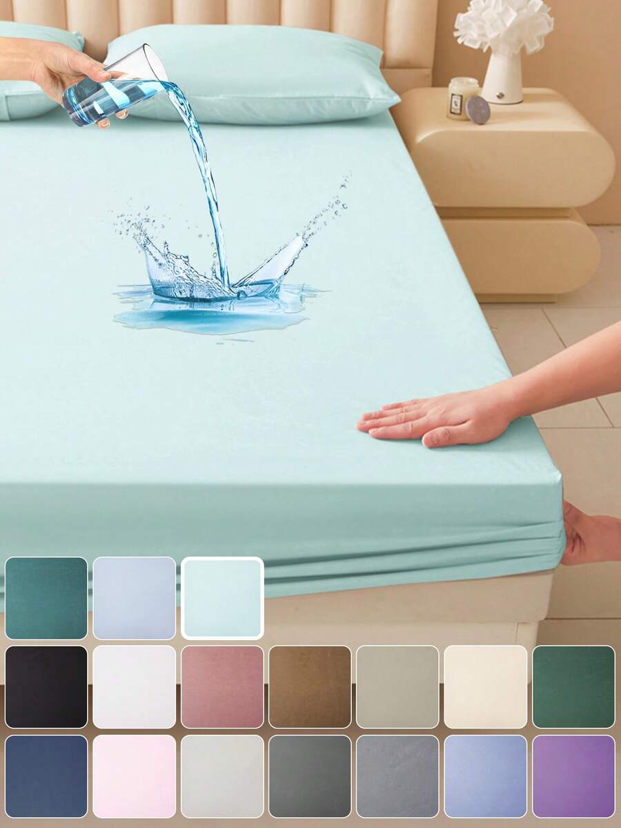 1 tấm bảo vệ nệm chống thấm nước màu trơn, thân thiện với da, mềm mại và thoải mái, dùng làm ga trải giường, tấm lót nệm ngủ ấm cúng, phù hợp cho mọi mùa.