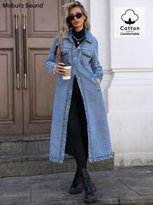 Mobula Sound# Casual Fashionable Spring/Summer/Autumn Versatile Elegant Student Y2K Style Long Denim Jacket - Blue - View 4