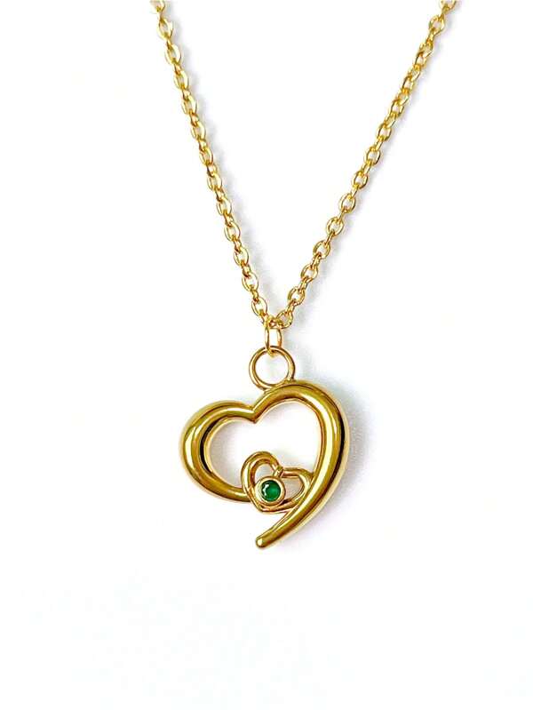 1pc Stainless Steel Gold Heart Pendant Necklace For Women, Simple & Fashionable, Suitable For Summer, Travel, Vacation, Daily Wear