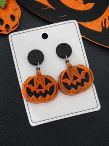 1 对万圣节南瓜设计女士时尚耳环，可爱的万圣节礼物（随机卡片） - 彩色 - 查看 2
