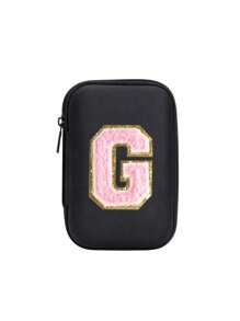 便携式 CCD 相机保护套，粉色字母 A-Z 毛巾刺绣，紧凑设计，防水材质，非常适合户外摄影爱好者和旅行者充电器盒，办公室必备数码包电缆相机包电子数据线整理器存储，钱包式移动电源盖旅行相机包，女士男士礼物，教师必备用品，防水轻便大容量便携式配件，适合暑假旅行，户外活动旅行必需品