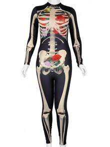 ALBIZIA Women's Skull Skeleton Halloween Costume Jumpsuit Bodysuit Cosplay Bodysuit Outfit - Kiểu-1 - Xem 4