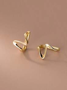 1 对 S925 纯银复古波浪图案简约优雅不对称环形耳环，适合女士 - 波浪紋 - 查看 1