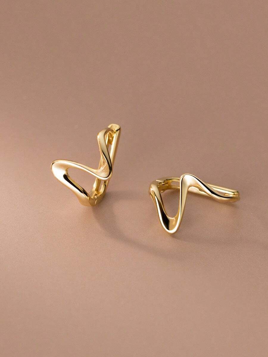 1 对 S925 纯银复古波浪图案简约优雅不对称环形耳环，适合女士 - 波浪紋 - 查看 1