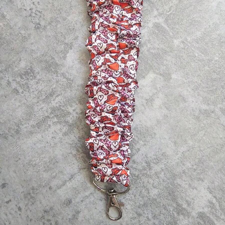 Satin Scrunchie Lanyard  - Stretchy & Adjustable With Secure Clip - girly cowgirl (CLIP SEWN IN PLACE) - View 1