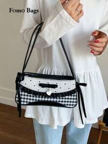 Bolso de axila lindo con diseño de moño, corazón, lunares y cuadros, diseño exclusivo, adecuado para ir al trabajo, salir, compras diarias, verano