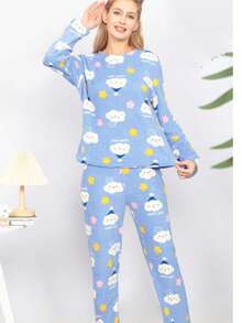 PIJAMA AFELPADA PARA DAMA CONJUNTO DE 2 PIEZAS PANTALON Y PLAYERA DE MANGA LARGA - Lila Púrpura - Ver 3