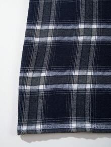 经典格子纽扣衬衫，休闲宽松男女通用长袖，适合春、夏、秋、冬 - 藍色 - 查看 6