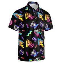 Mens Golf Polo Shirt,  Vintage 80s Style  Dry Fit Performance Short Sleeve Hawaiian Print Shirts Funny Golf Shirts For Men Casual Breathable Polo Shirt - 黑色 - 查看 8