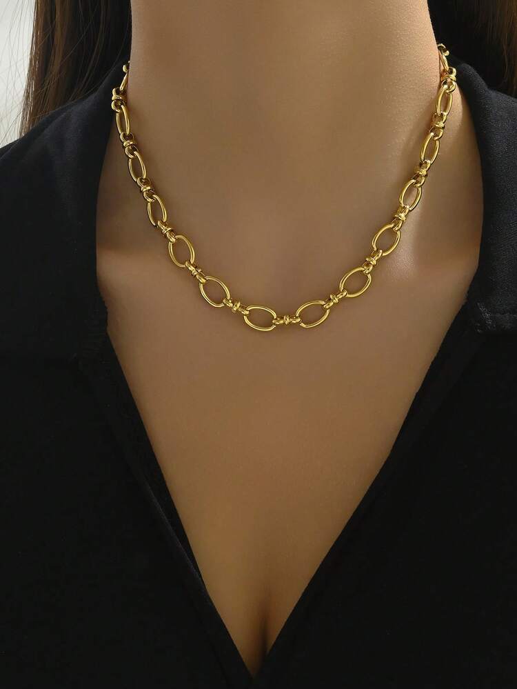 1pc Fashion European & American Hip-Hop Style 8-Strand Necklace, Stainless Steel Jewelry For Women, Casual Daily Wear - Yellow Gold - View 1