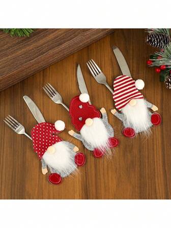 1/6pcs Santa Claus Tableware Storage Set, Holiday Decor, Christmas Party, Holiday Home Kitchen, Dining Table Decor, Suitable For Christmas Tableware Storage Bag