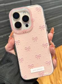 Funda de teléfono suave y protectora con lunares y lazo rosa simple, compatible con iPhone 17 ProMax, 17Pro, 17, Air, 17, 16, 15, 14, 13, 12, 11 Pro Max Plus, como regalo para niñas