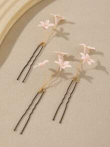 3PCS Soft Pink Handmade Ceramic Clay Flower Simple Hairpin, Suitable For Wedding, Daily Versatile Summer Hair Accessories - Pink - View 5