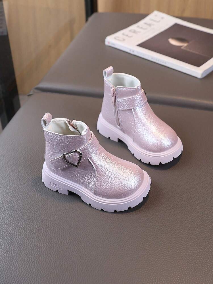 1 Pair Children's Boots, Leather Boots With Side Zipper, Fashion Mid-Calf Boots For Boys & Girls, Spring/Autumn - Pink - View 4