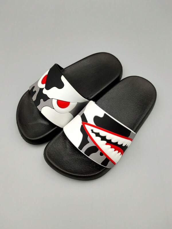 1 Pair Kids Cartoon PVC Non-Slip Flat Slippers, Suitable For Indoor/Outdoor, Home, Bathroom, Summer