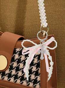 Y2k 粉红丝带蝴蝶结珍珠钻石十字架吊坠钥匙扣，精致的少女包饰，适合女孩、学生和的可爱包饰 - 适合背包、钱包、手机、礼品袋和日常学校使用的精美配饰，也可作为礼物赠送给朋友、生日礼物、教师节礼物、返校季节。