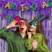 1-4m Purple Tinsel Curtain - Holographic Streamer Curtain,Luxury Stage Backdrop For Festival Rave Party With Glittering Effect, Perfect For Wedding Anniversary Birthday Corporate Event Christmas NewYear Halloween Disco Wall Hanging Decor - Purple - View 3