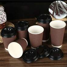 HOT BARGAINS 100 X 8oz / 230ml Disposable Coffee Cups With Lids Leak Proof Triple Layered Ripple Paper Cups Takeaway Cups For Hot And Cold Drinks - Coklat - View 4