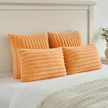 1pc/2pcs Solid Color Pillow Cover (Pillow Insert Not Included), Fabric Throw Pillow Case, Suitable For Living Room Sofa - Orange - View 5