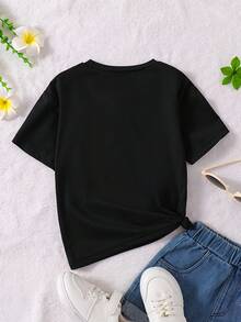 2026 Nueva Camiseta de Moda para Niñas% Algodón con Estampado de Astronauta y Planetas Camiseta para Niñas Camisetas para Niños Camiseta% Algodón Camisetas Estampadas - Negro - Ver 2
