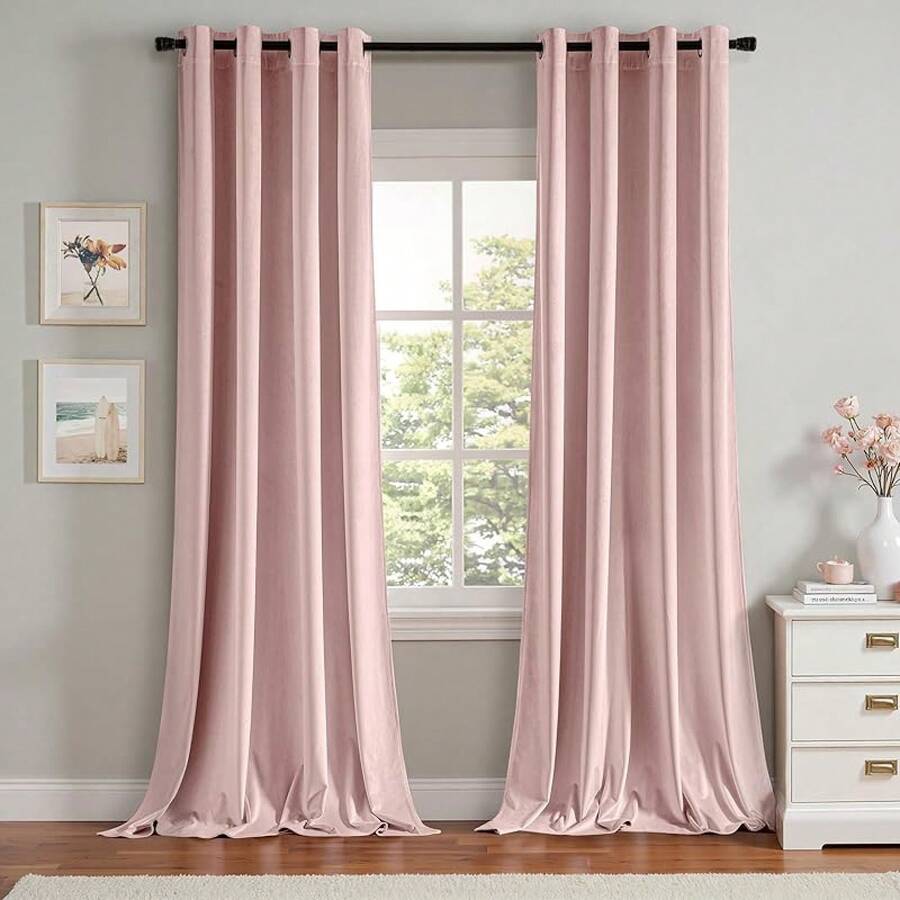 2 Panels Blackout Curtains Solid Soft Grommet Mustard Yellow Thermal Insulated Soundproof Room Darkening Curtains/Drapes/Panels Fall Living Room Bedroom 52 X 90 Inch - 淺粉色 - 查看 1