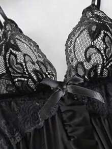 SOFUSEN Women's Lingerie Set, Nightgown And G-String, Sexy Mesh Nightgown, Spaghetti Strap Nightgown, Suitable For Home, Hotel, Valentine's Day And Other Occasions, Sexy Nightgown, Sexy Lingerie - Black - View 4