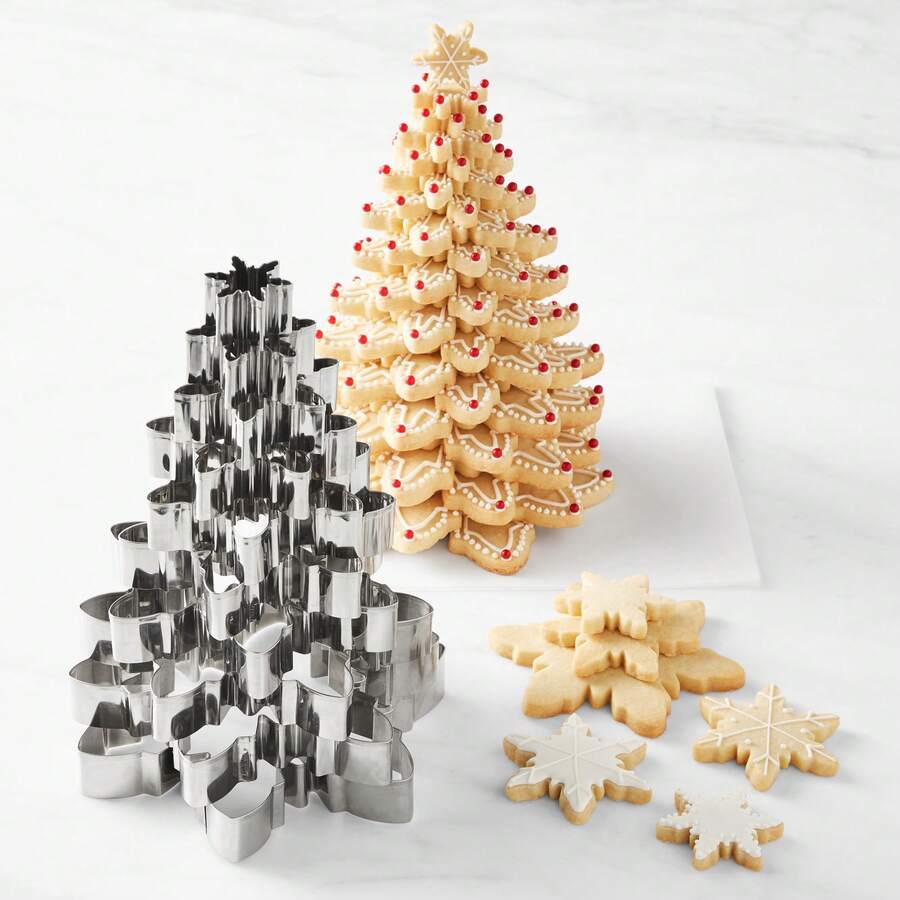 10pcs Christmas Snowflake Cookie Cutter Set - Stainless Steel Baking Molds, Suitable For Chocolate And Cake Decorations - Essential Kitchen Accessories For Holiday Cookies, Christmas Pajamas Gifts Christmas Decor - Silver - View 1