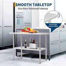 strundghti Stainless Steel Table For Prep & Work, 2-Tier Shelf NSF Commercial Metal Worktable Adjustable Height & Leveling Feet, Extra Strength Kitchen Storage Rack For Restaurant Warehouse - Bạc-24" x 48" - Xem 6