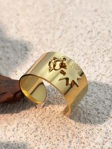 1 件时尚不锈钢戒指，饰有星星、月亮和花朵；18k 镀金，不褪色；开口，非常适合情人节礼物 情人节、妈妈、母亲、母亲节、礼物 - 金黃色 - 查看 14