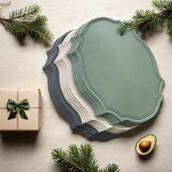 4/6/8pcs 11.8"X16.9" Oval Vintage Floral Placemats, Water-Resistant & Stain-Proof, Suitable For Kitchen, Dining Room, Living Room, Holiday Gatherings, Wedding Table Decor, Gifts, Dark Grey