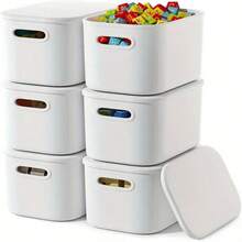 6PC Multi-Color Stackable Plastic Storage Baskets With Lid - Waterproof Space-Saving Organizer For Kitchen Bathroom Bedroom Living Room Dorm Office Daily Supplies - màu xanh lá - Xem 1