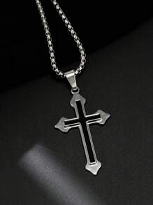 1 Peça Colar Pingente de Cruz em Aço Inoxidável, Acessório de Moda Versátil para Homens, Adequado para Festa, Uso Diário e Estilo Hip-Hop