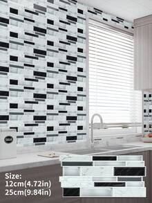 22 pezzi Adesivi per piastrelle da parete in marmo, piastrelle decorative in PVC a strisce bianche e nere, pannello posteriore impermeabile per cucina, facile da installare, molto adatto per decorazione di pareti di cucina, soggiorno, bagno e stanze