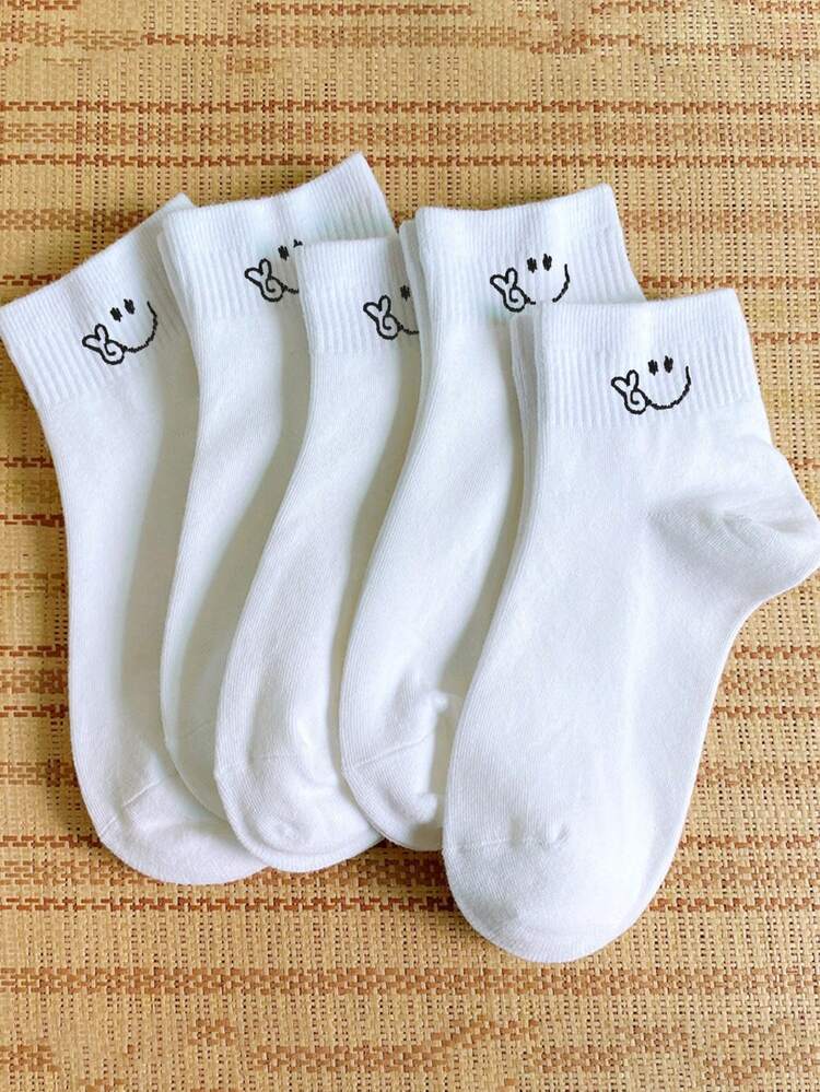 1/5/10双装 女士/情侣可爱表情个性化多功能短袜，隐形袜，适合日常、节日、户外活动穿着，圣诞礼物 - 黑與白 - 查看 2