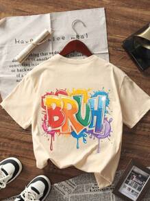 1pc Tween Boy Casual Printed Short Sleeve T-Shirt, Summer Top For Young Students - Apricot - View 4