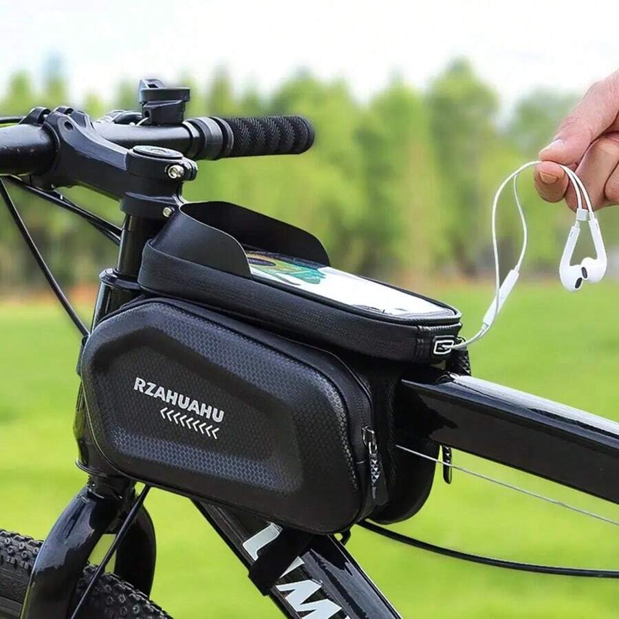 Bolsa grande de alta calidad para manillar/sillín de bicicleta - Instalación ajustable, adecuada para manillares de bicicleta de montaña, equipo de ciclismo duradero en negro, puede almacenar de forma segura teléfono, llaves, artículos esenciales, adecuado para conducir de noche | Material de alta visibilidad, accesorios para bicicleta