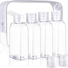 1件/7件套旅行装瓶组，可重复灌装瓶，包含洗漱包、空液体容器、防漏液体分装瓶、旅行化妆包、面霜罐，旅行必备，飞机旅行配件，旅行瓶套装，防漏便携式洗漱容器套装，透明PP材质航空尺寸化妆品容器，适用于乳液、洗发水、面霜、香皂等，包含收纳袋、喷雾瓶，圣诞礼物，送她的礼物，旅行必备