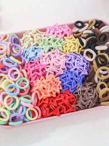 220pcs/Set Colorful Cute Hair Scrunchies & Hair Clips Set, Suitable For Daily Life, Back To School, And Celebration Events - Multicolor - View 3