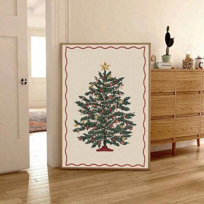 1pc Frameless Vintage Christmas Tree Print, Retro Xmas Wall Art, Holiday Decor Print, Christmas Poster For Wall Decor, Dorm Room Decor, Painting, Party Decoration & Best Gift Choice (Aesthetic Decor, Room Decor, Bedroom Decor, Wall Prints, Posters) Christmas Decoration Christmas Tree Gift Decor Thanksgiving Wedding Birthday Decorations For Gifts Party Supplies Halloween Christmas Decor Thanksgiving Wedding Birthday Decorations For Gifts Party Supplies Halloween Decor Halloween Ornaments
