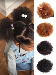 A Pair Fluffy Messy Elastic Rubber Band Hair Bun Hair Extensions ,Girl Heat-Resistant Synthetic Curl Hair Bun Ponytail Extension ,Hair Accessories For Women Natural Black/Brown Black/Dirty Orange - Multicolor - View 3