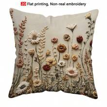 TOPSSCTR 1pc 2D Flat Printing Vintage Wildflower Non-Embossed Pillow Cover, 45x45 Cm, Machine Washable, Zipper Closure, Polyester, Woven Decorative Cushion Case For Living Room, Bedroom, Office - Beige - View 13