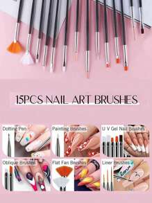 35/31pcs Professional Nail Art Brush Set - 3D Gel Brushes, Acrylic Brushes, Salon-Grade Nail Tools, Suitable For Home Manicure And Salon Use - Multicolor - View 2