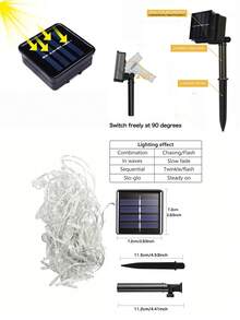 1組太陽能冰柱串燈，戶外防水仙女燈，窗簾串燈，3.5m 97顆LED/7m 160顆LED，16/27條，8種閃爍模式，適用於聖誕節、萬聖節、窗簾、樓梯、屋頂、派對、婚禮、陽台、節慶、花園裝飾 - 黑色 - 查看 10