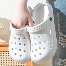 2025新款透气镂空一脚蹬男女凉鞋夏季防滑包头拖鞋防臭情侣木屐 - 白色 - 查看 11