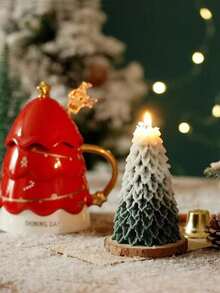 1pc Christmas Tree Scented Soy Wax Candle, Christmas Pine Scented Candle, Atmosphere Decor For Events, Holidays, Gifts Home Decor Christmas Decorations Room Decor, Christmas Gifts - Green - View 5